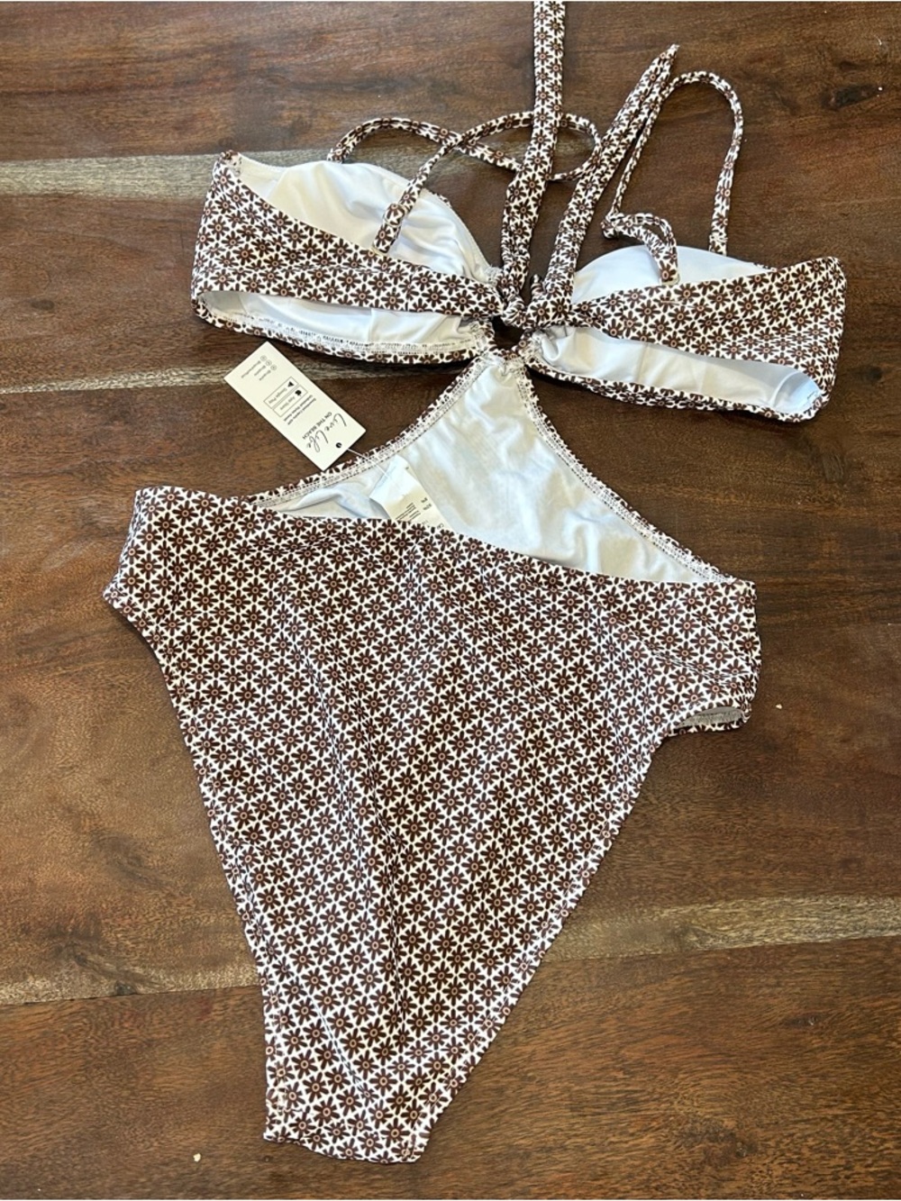 Cupshe Brown Patterned Cutout One-Piece Swimsuit - Picture 4 of 7